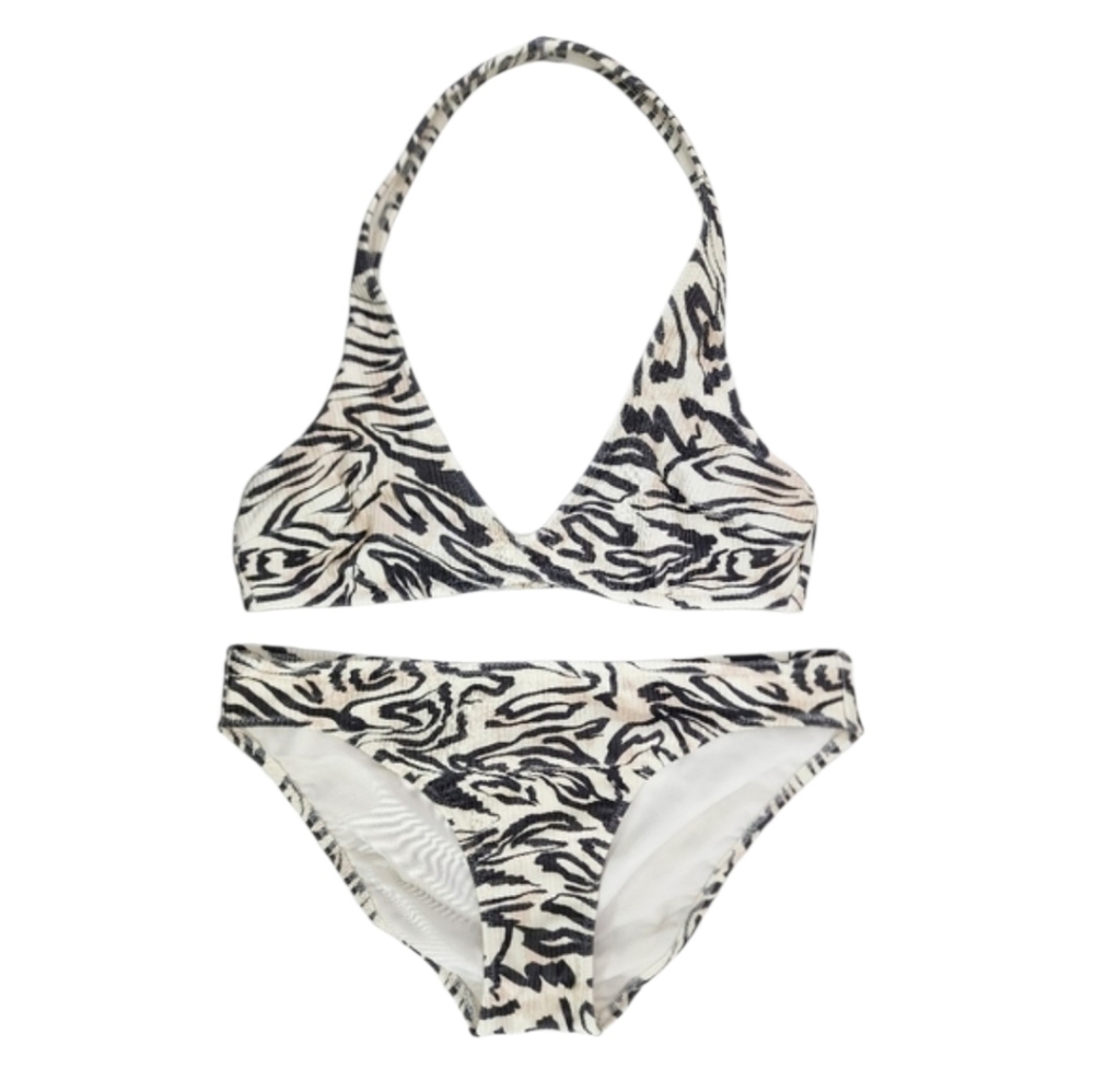 Aerie Animal Print Shine Rib Halter Bikini Set Women's Size Small Swimwear